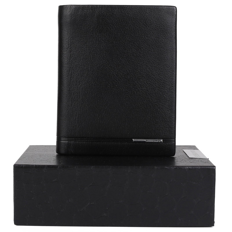 博斯绅威bosssunwen男士商务休闲牛皮竖款钱包黑色