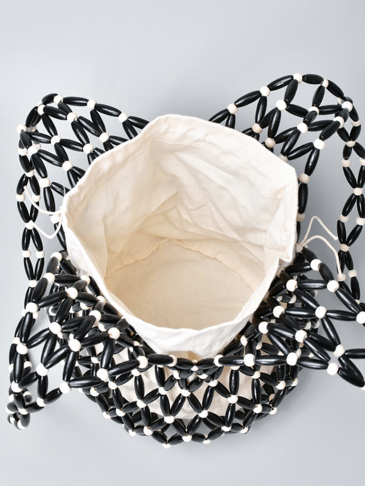 设计感手工镂空木珠串珠手提单肩包BB22010·棕色