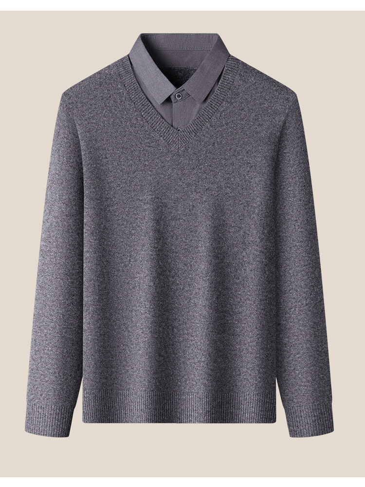 欧奈丝 男士假两件V领羊毛衫NSM5259001·黑色