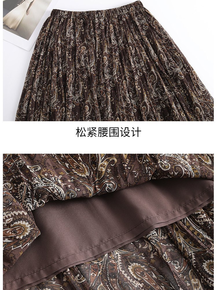 梦卓旋不规则雪纺印花半身裙ZS512·黑色