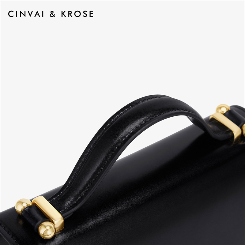 CinvaiKrose 牛皮包包手提包斜挎女包高级感单肩包C6317·黑色
