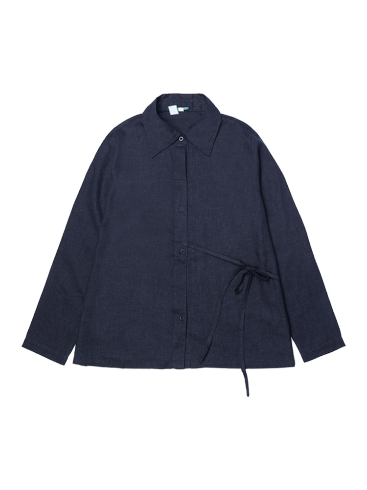 锦上缘女式腰绳装饰衬衣·蓝黑色