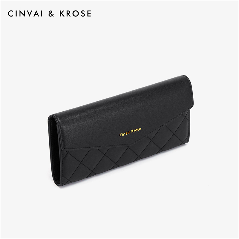 CinvaiKrose 钱包女长款牛皮零钱包女士新款手拿包钱夹子K6291·黑色-长款