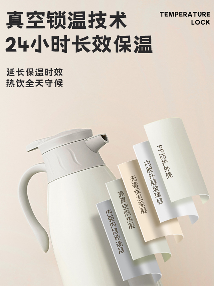 2个防尘保温壶大容量茶瓶保温水壶热水瓶按压出水1900ml·活力橙