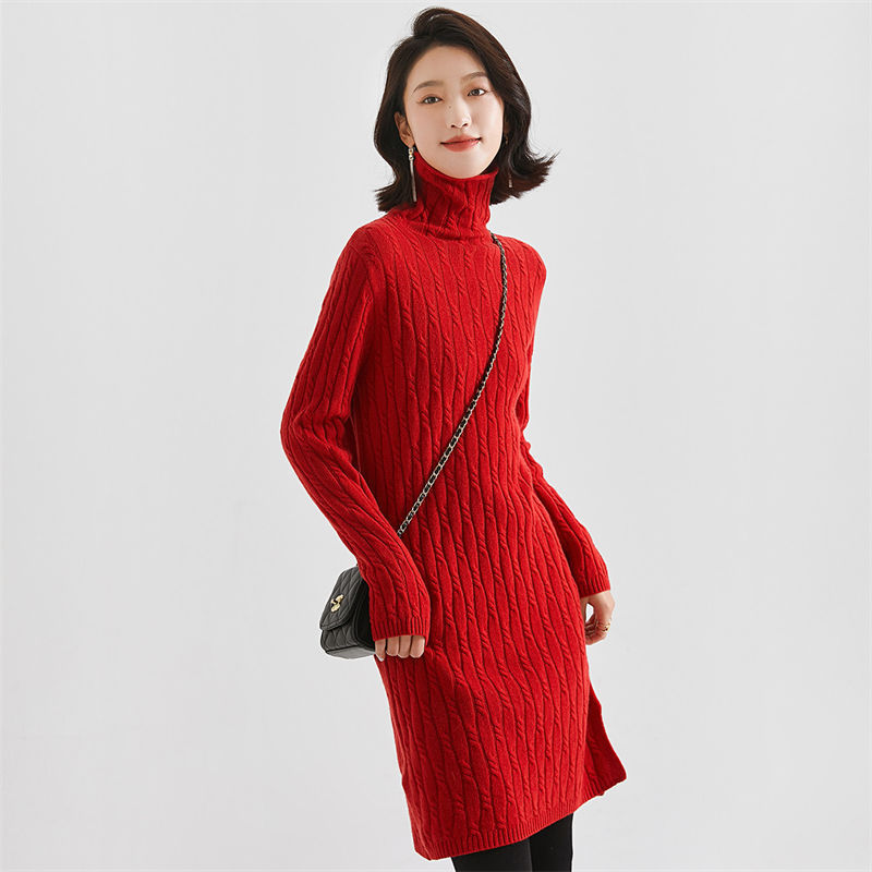 沃丽蔓 高订款简约羊毛连衣裙-166235015·红色