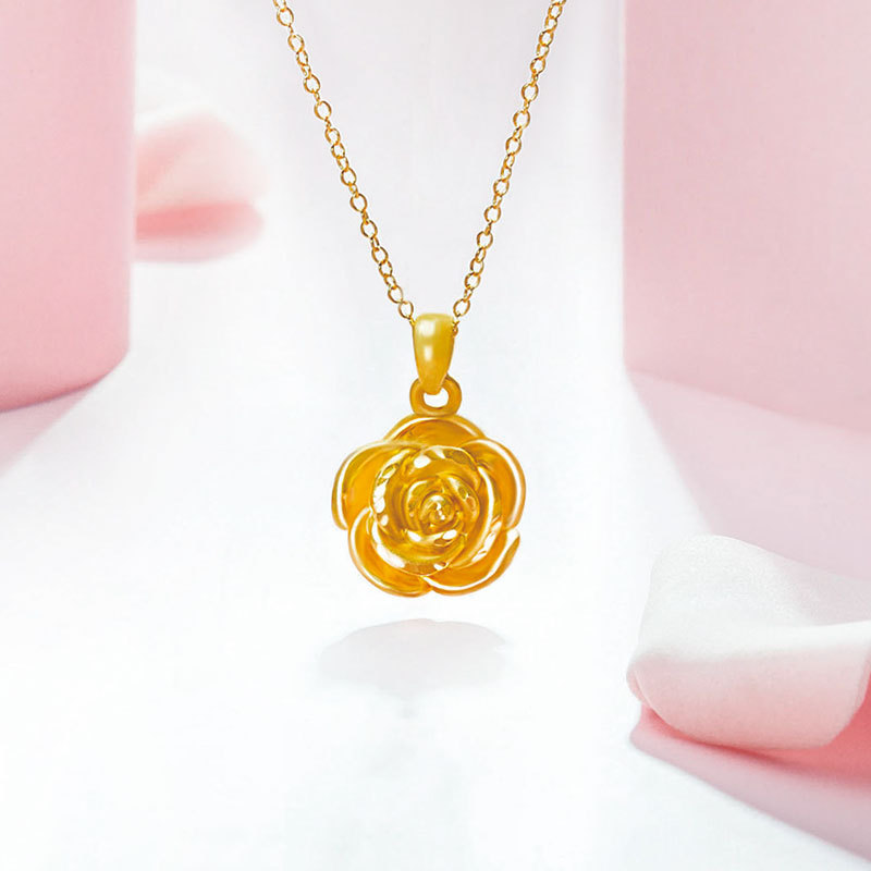 兆亮珠宝 玫瑰花3d硬金足金999黄金吊坠1.4-1.6g (送s925镀金银链)