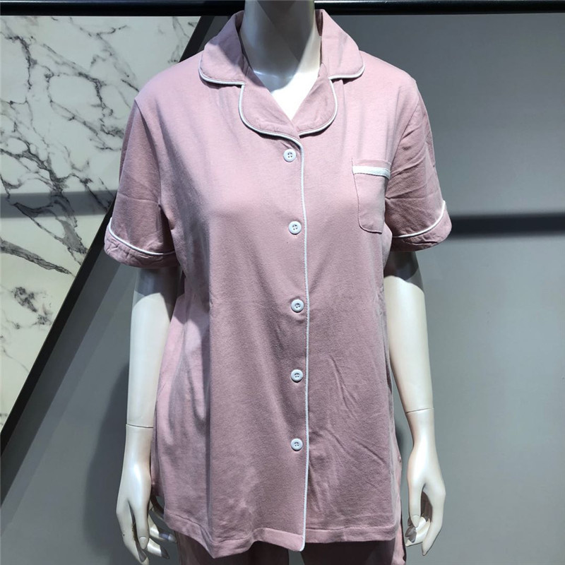 纤丝鸟温馨优雅女士开衫半袖八分裤套装·20083-灰粉色