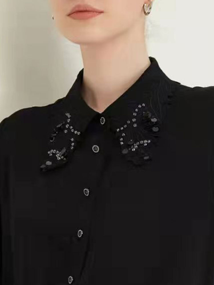 Rifugio Vo桑蚕丝长袖衬衫2063·黑色