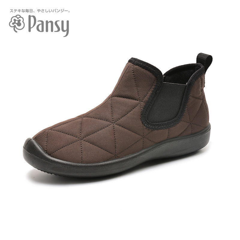 Pansy日本女靴平底防滑舒适短靴秋冬款妈妈鞋冬季百搭高帮鞋4075·棕色