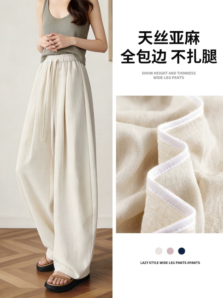 预售西果天丝亚麻阔腿裤2415·粉色加长