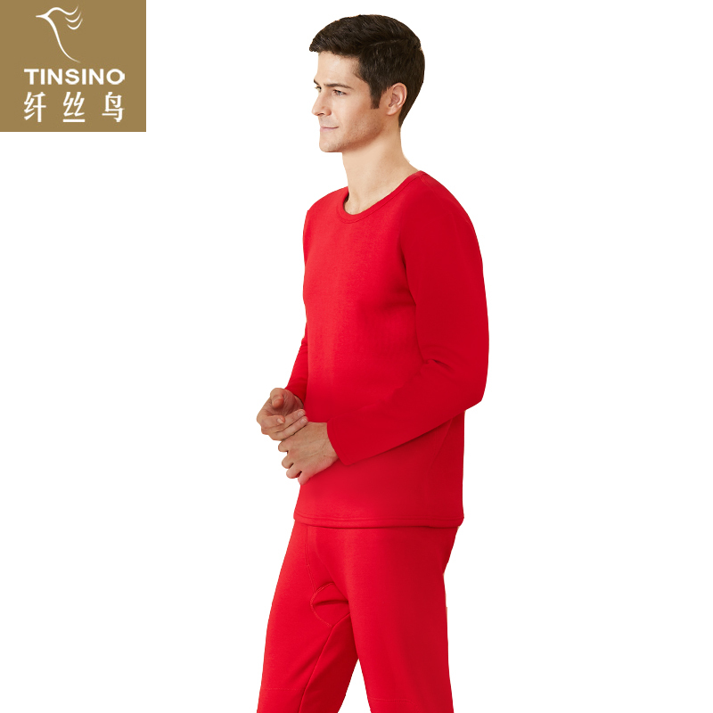 纤丝鸟暖焱舒暖男士圆领套装2套组·中国红
