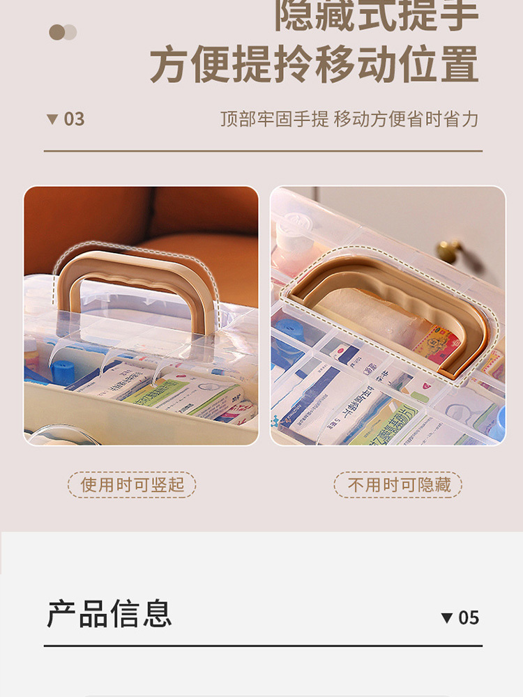 药箱家庭装家用大容量多层医药箱收纳药品盒·透明盖