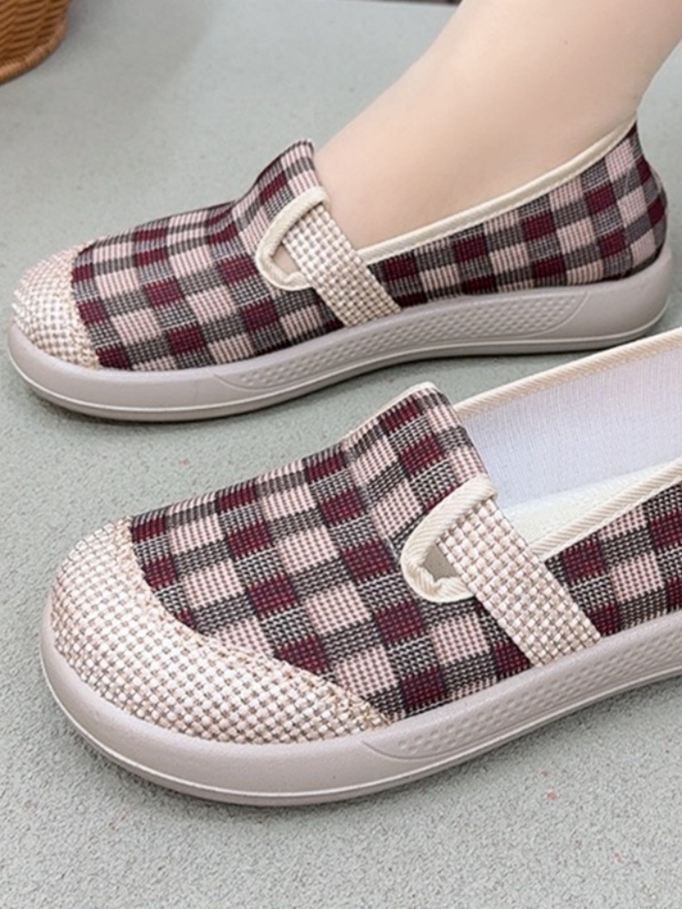 京昇女轻便格纹透气渔夫鞋1551·咖色