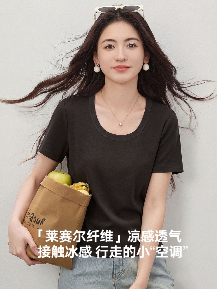 【凉感天丝】修娴U领专柜品质T恤W115·活性黑