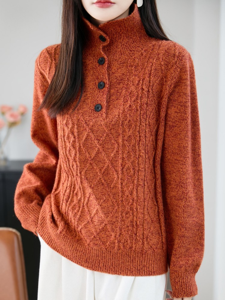 特舒冬款加厚翻领绞花毛衣TS-2130·香草绿