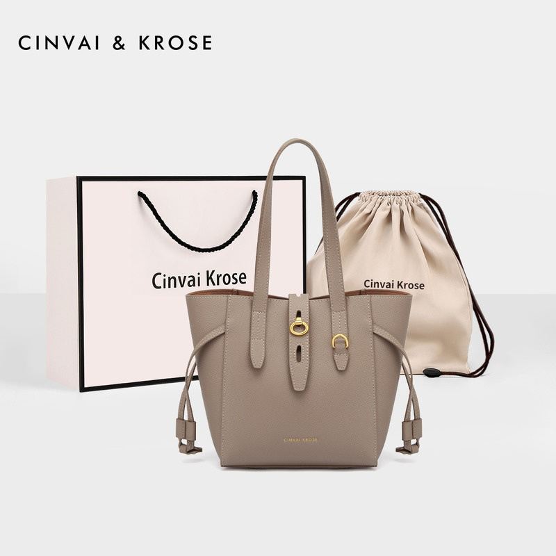CinvaiKrose 包包女新款潮单肩斜挎包小众手提托特包女包C6262·杏色