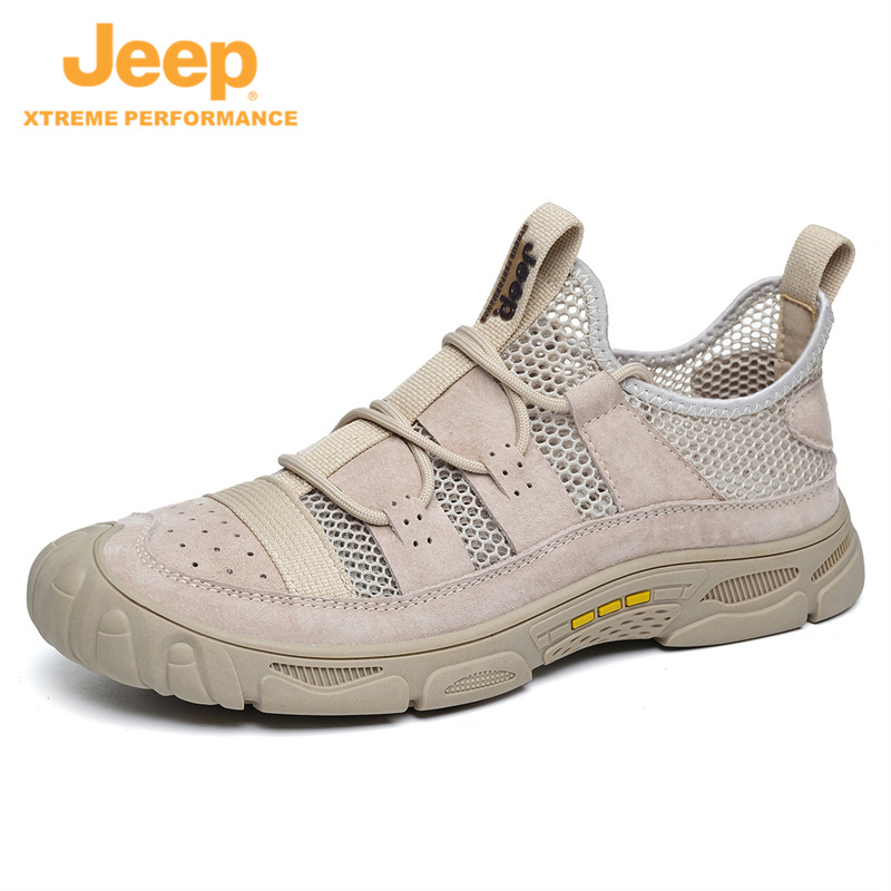 jeep男鞋新款夏季透气网面运动鞋软底驾车P211291244·沙色（皮鞋码）