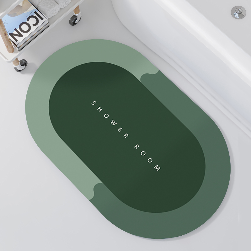 科技绒防滑吸水浴室硅藻泥地垫2只·椭圆-复古绿