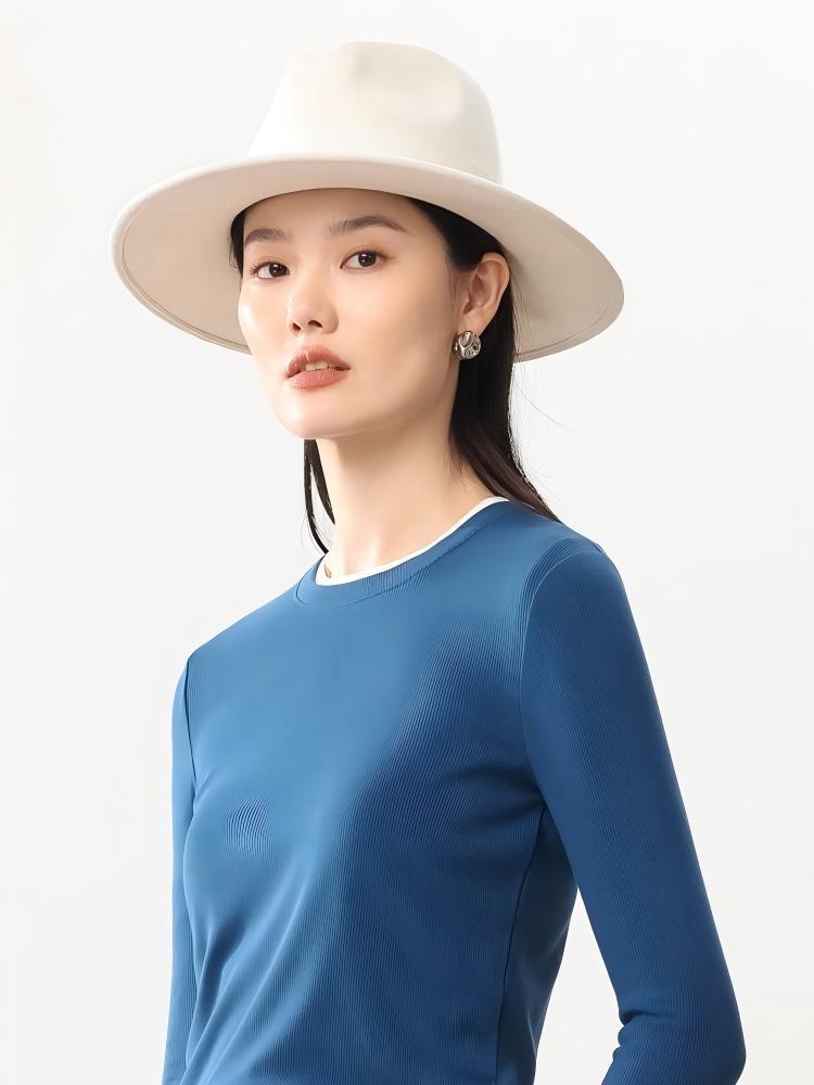 辑里湖丝桑蚕丝拉绒保暖抗静电多功能打底衫圆领·雀蓝