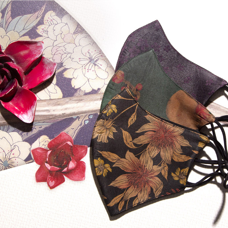 丁摩 3个组香云纱口罩(赠5个熔喷布口罩垫)20-160·竹黑色，梅黑色，菊花