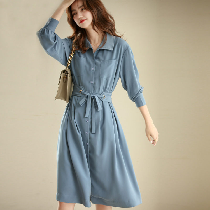 花雨赫本风垂感衬衫领连衣裙·黄色所有评论