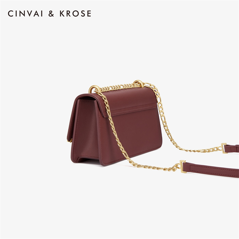 CinvaiKrose 牛皮包包新款时尚斜挎小方包女士链条单肩包潮女包B6288·黑色