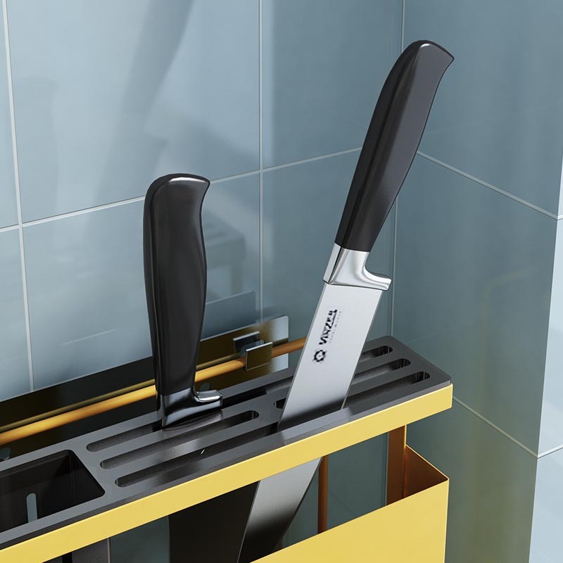 厨房二代台面刀架筷子筒菜板收纳置物架·黑色