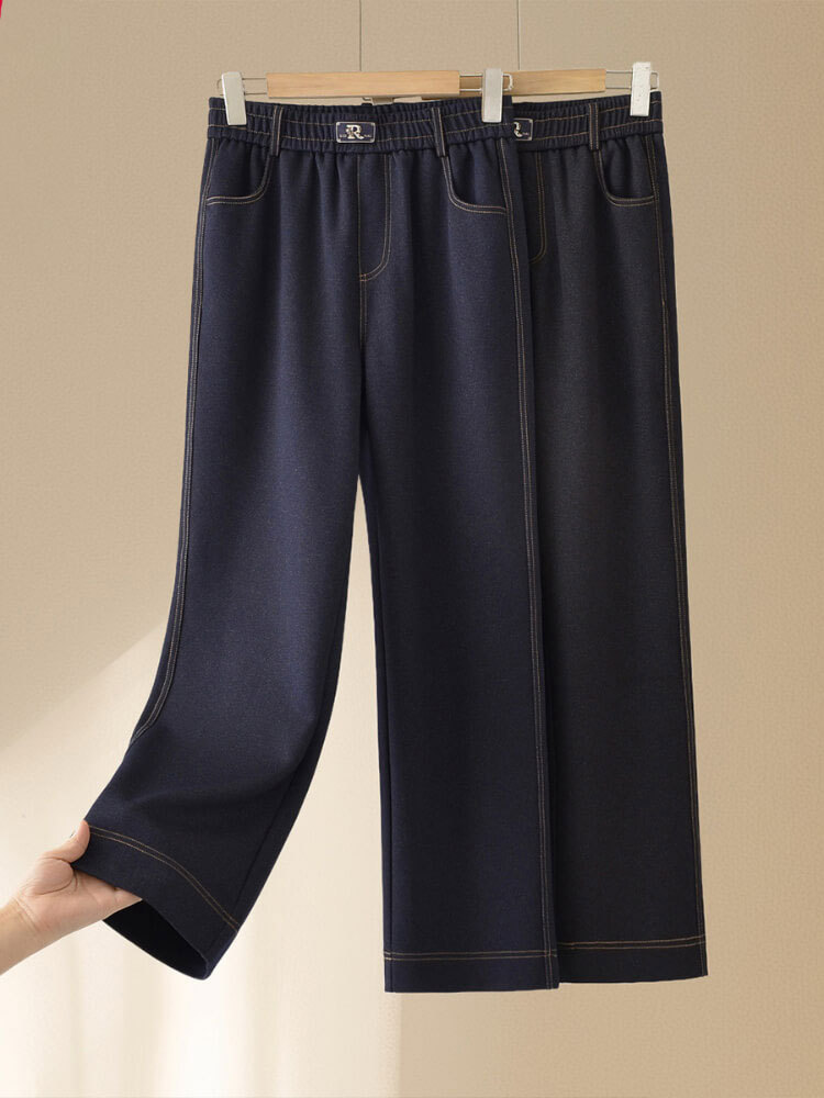 春秋款垂感弹力松紧腰直筒裤牛仔裤0326#·牛仔蓝