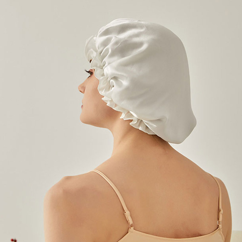 (2个装)100%桑蚕丝防尘防水防油烟保护秀发靓丽浴帽·白色+黄色