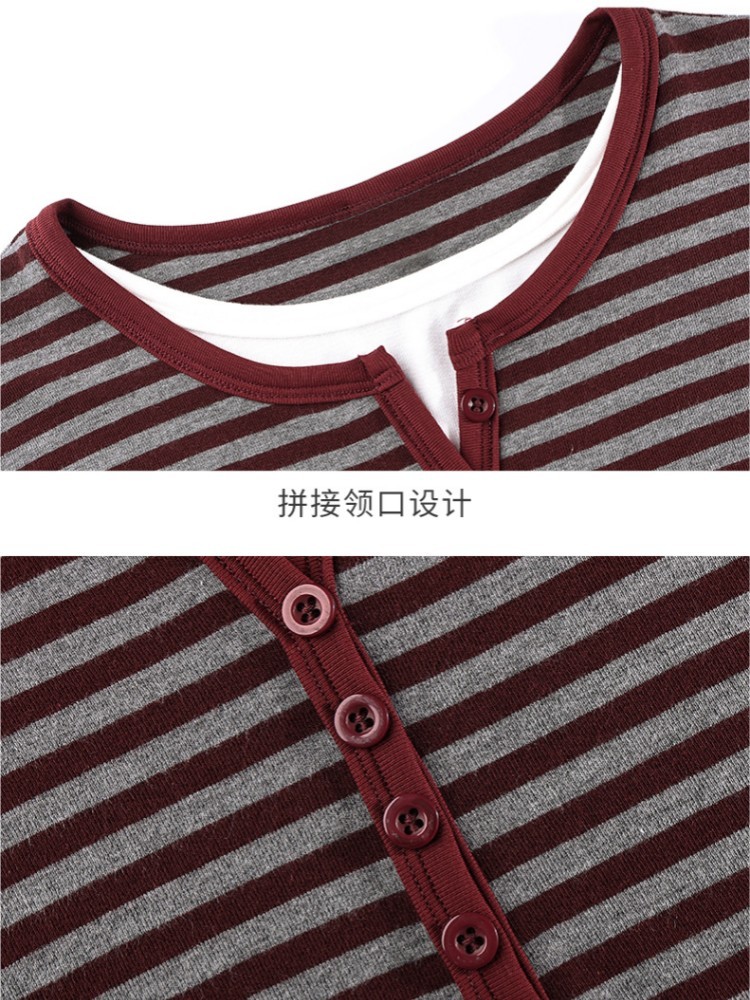 轩凌子柔肤撞色条纹圆领T恤S82530105·宝蓝间深灰