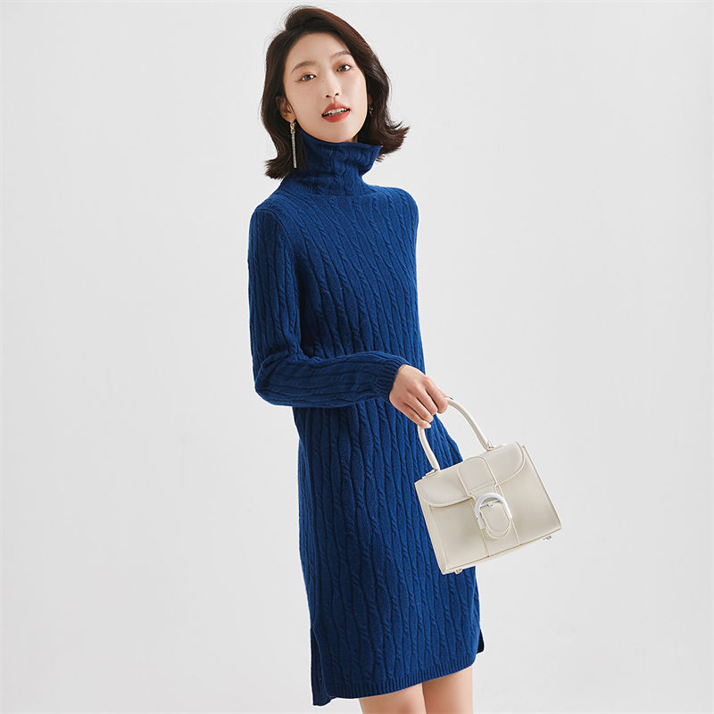 沃丽蔓 高订款简约羊毛连衣裙-166235015·蓝色