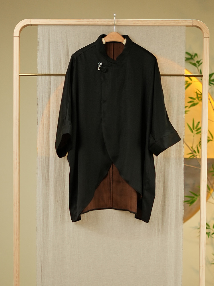 【朗月系列】云珊淼传统手工整染香云纱重缎衬衣·24116102黑色