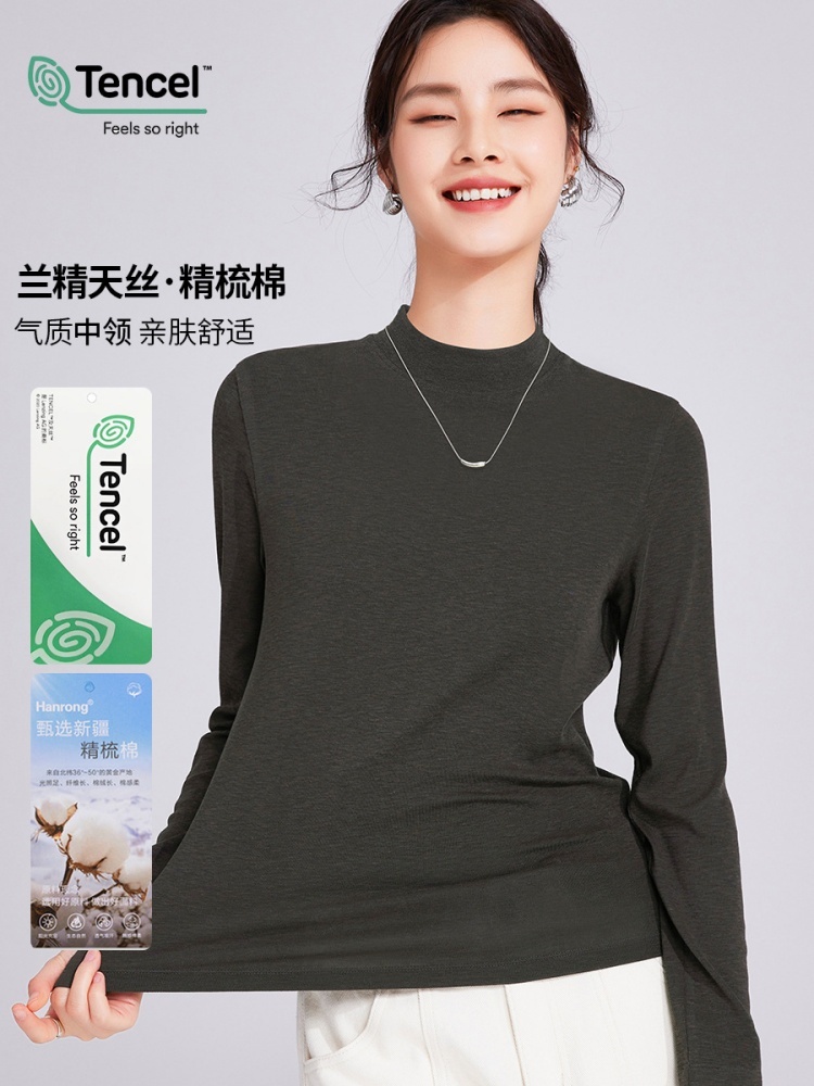 【兰精莫代尔】修娴50支半高领长袖T恤M936·黑色