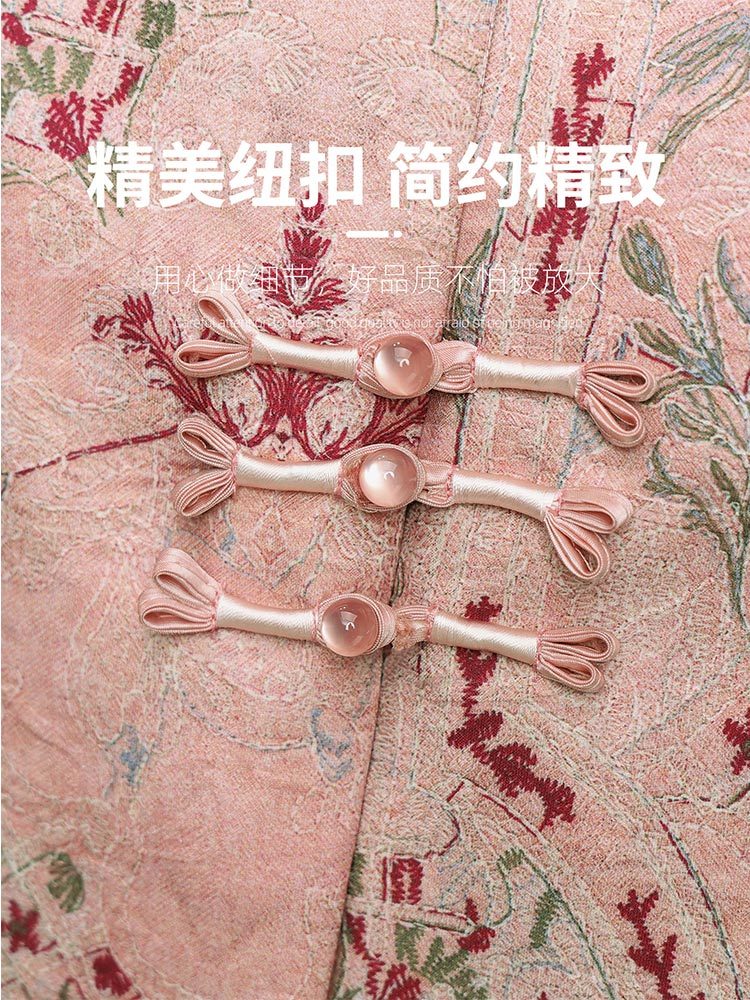 新款国风提花盘扣气质减龄马甲·粉色