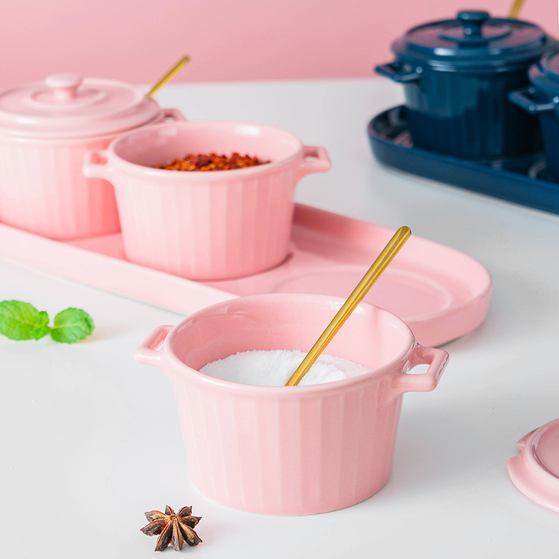 创意赫本锅陶瓷大容量家用带盖调料罐·粉色