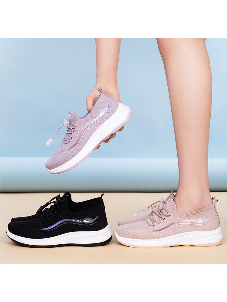 男女款拼色飞织透气一脚蹬轻便休闲鞋·黑色-男（盒装）