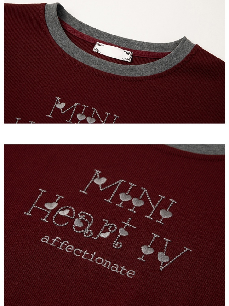 【莫代尔棉】凯诗帕撞色字母刺绣T恤6434·酒红