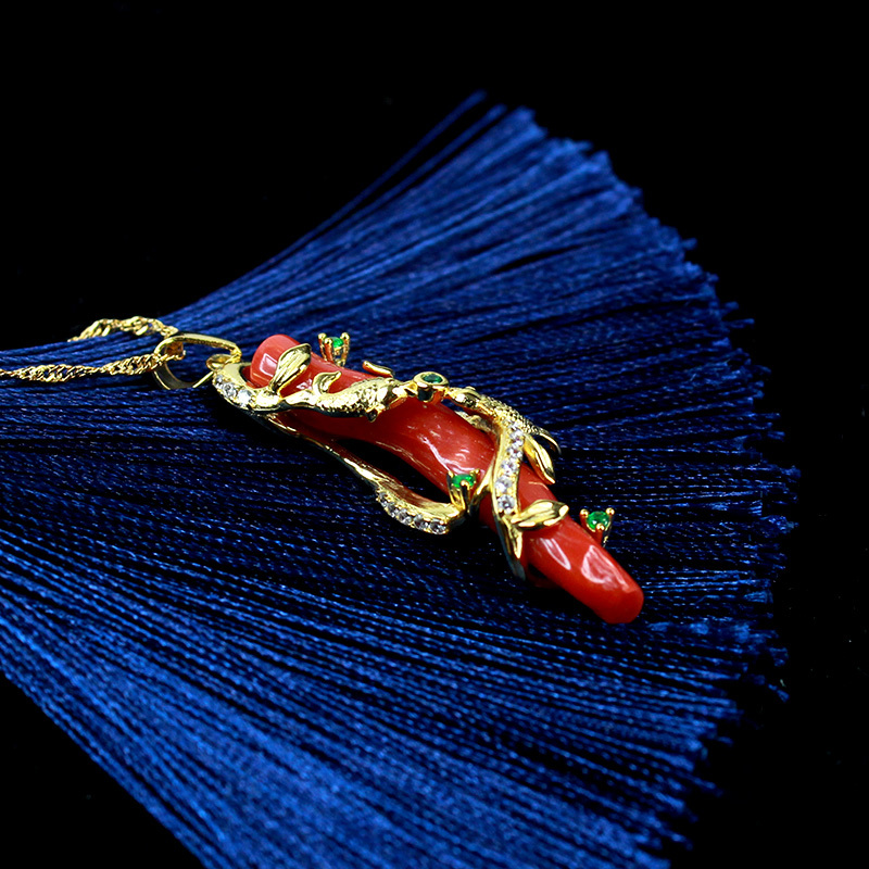 映时.时尚S925银红珊瑚原枝吊坠