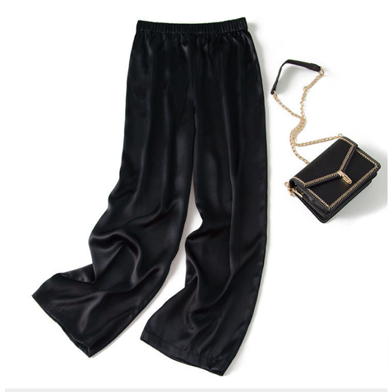 布休依.泓凯-真丝桑蚕丝长裤休闲裤h0359·绸缎黑 绸缎黑