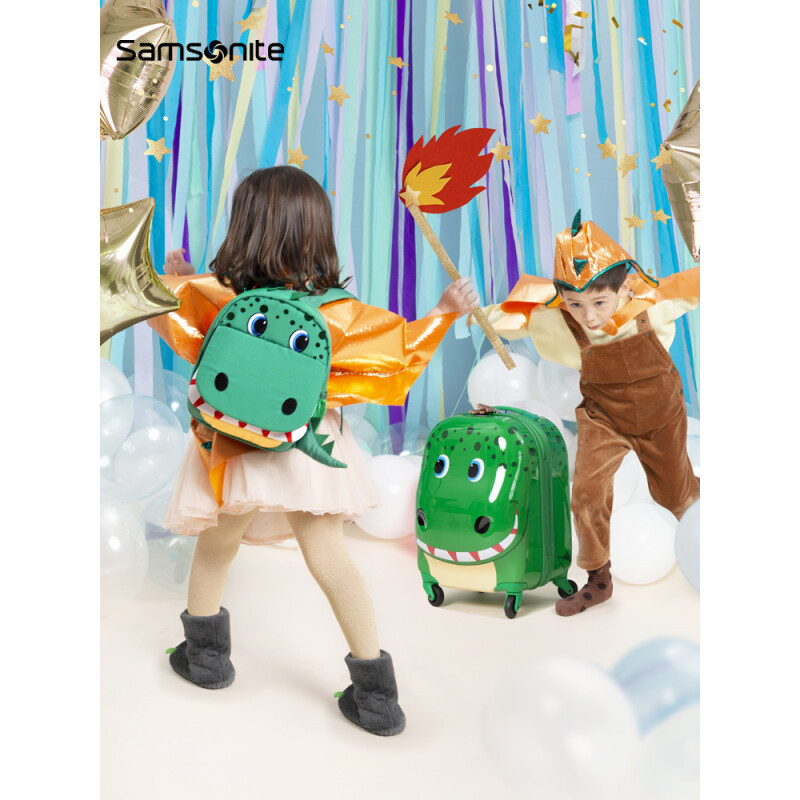 新秀丽儿童拉杆箱 学生行李箱时尚童趣卡通动物 U22 绿色恐龙 16英寸·绿色
