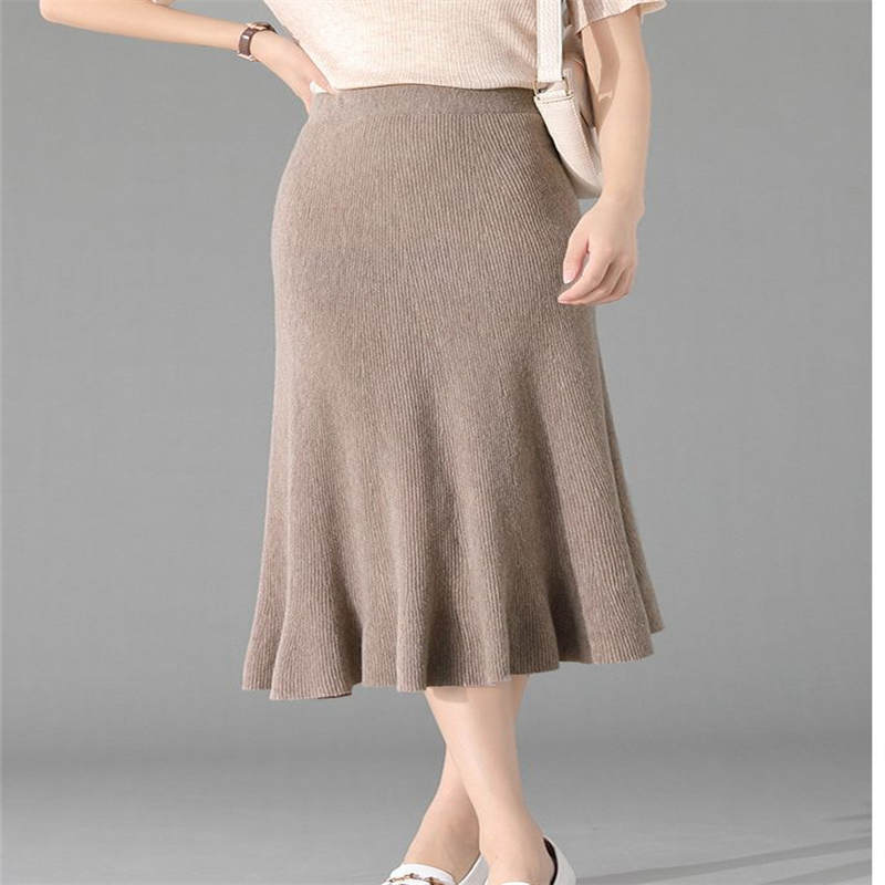 沃丽蔓 高订款时尚羊毛经典鱼尾半身裙-235225008·灰色