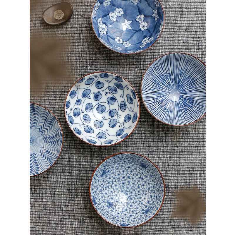 美浓烧（Mino Yaki）【日本进口】陶瓷碗日式家用饭碗蓝绘和风 轻奢礼盒 5入