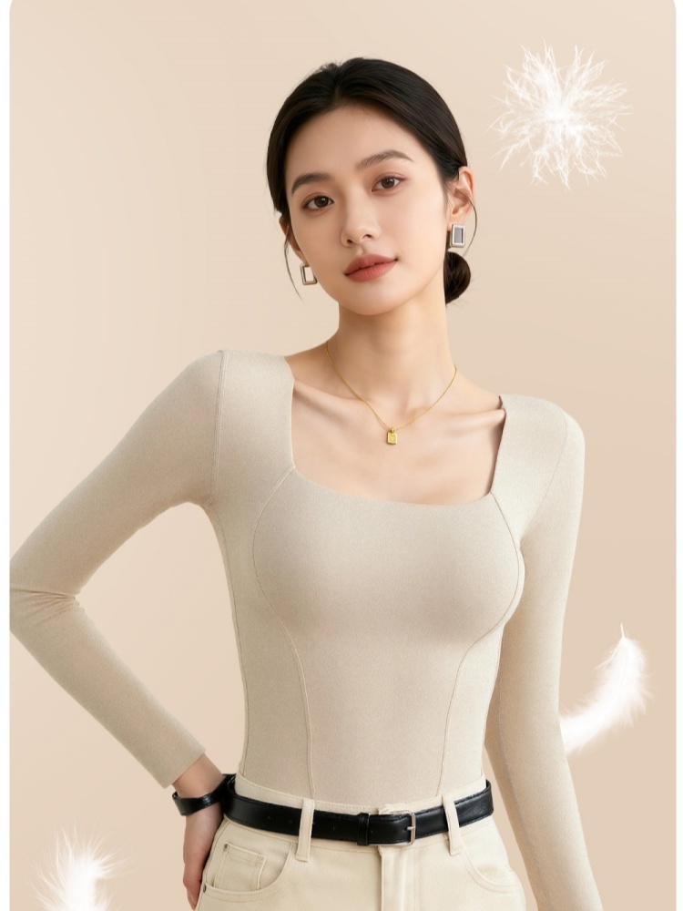 【羽绒保暖内贴】赛蔻石墨烯蓄热胸垫一体打底衫8006长袖·咖色