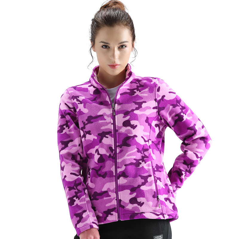 清仓款!探拓抓绒迷彩加厚外套·紫红迷彩-女