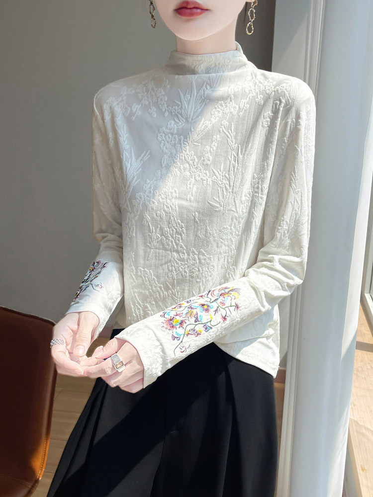 古韵国风重工绣花透气高雅上衣·款式1-经典黑