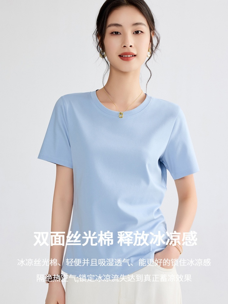 【80支双面丝光棉】修娴凉感圆领T恤A01·优雅粉