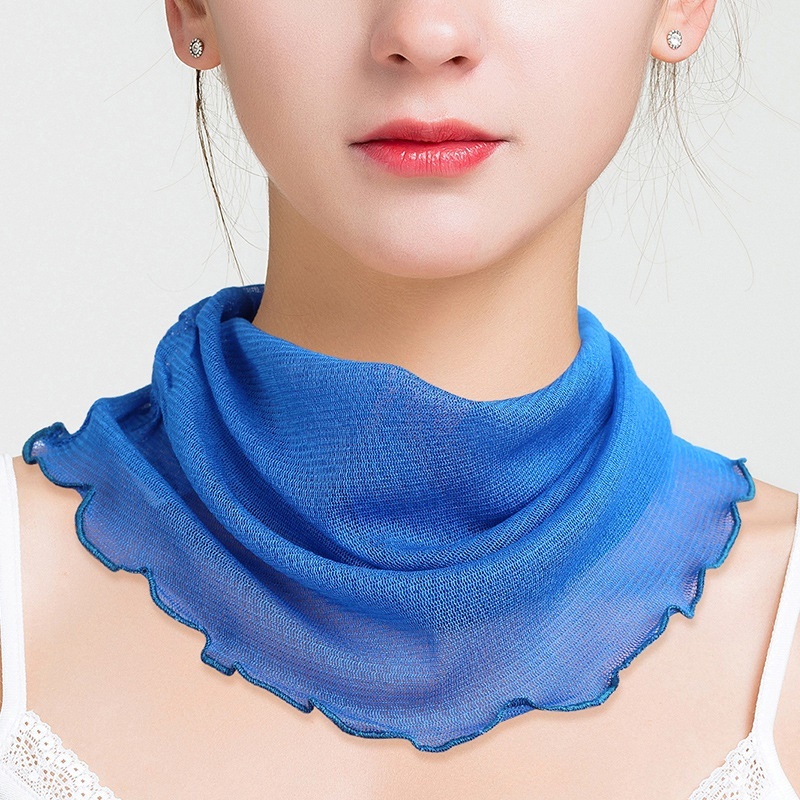 【优柔优】100 % 桑蚕丝防晒护颈假领子小丝巾 多色选择随意搭配（两个装）·宝蓝