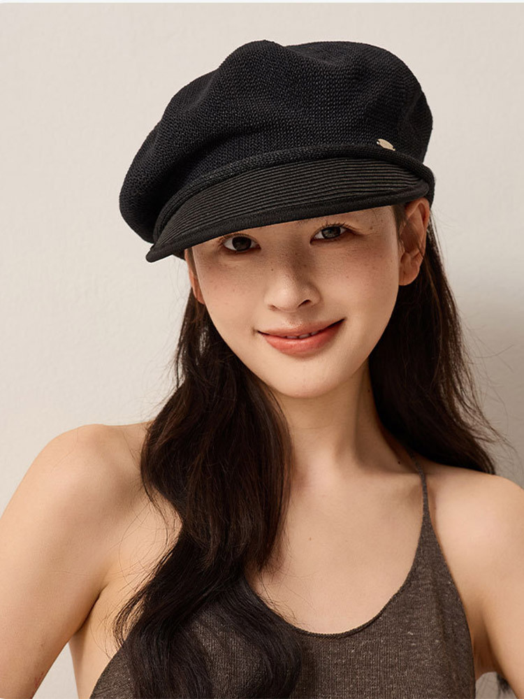 透气亚麻日系设计师款帽围调节绳新式贝雷帽·米色