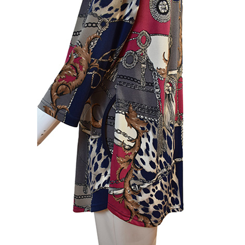 菁夫人豹纹装饰弹力印花大衫·玫红色