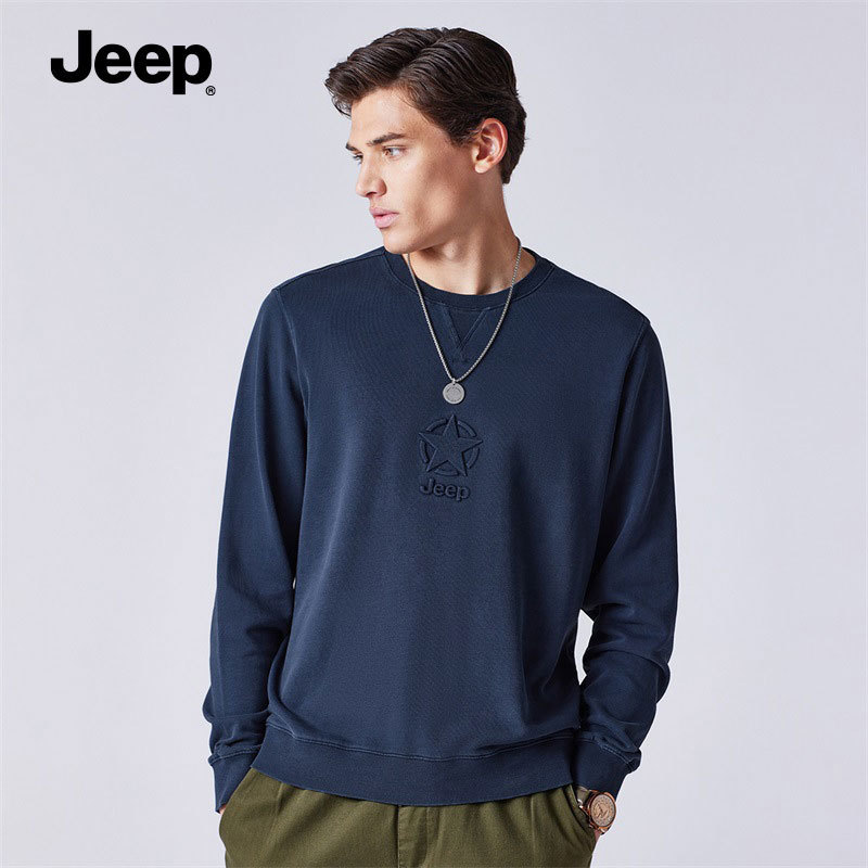 jeep2023新款春季卫衣男士宽松上衣服潮流牌帅气长袖P231MKJ015·藏青色